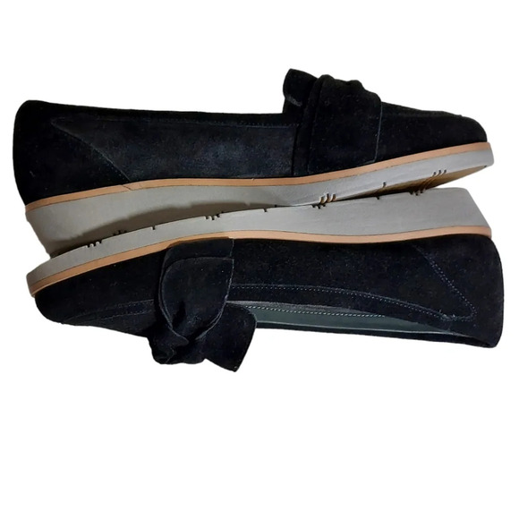Aerosoles Black Suede Sidewalk Bow Trim Pointed Toe Small Wedge Loafers Slip Ons - Picture 9 of 14